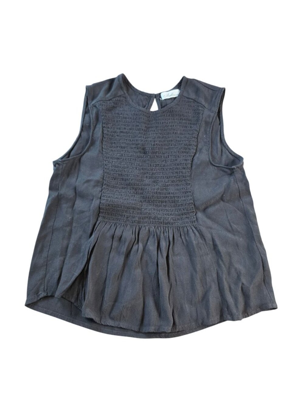 Black Sleeveless Peplum Top Womens S Keyhole Back Minimalist Ruffle Mattison
